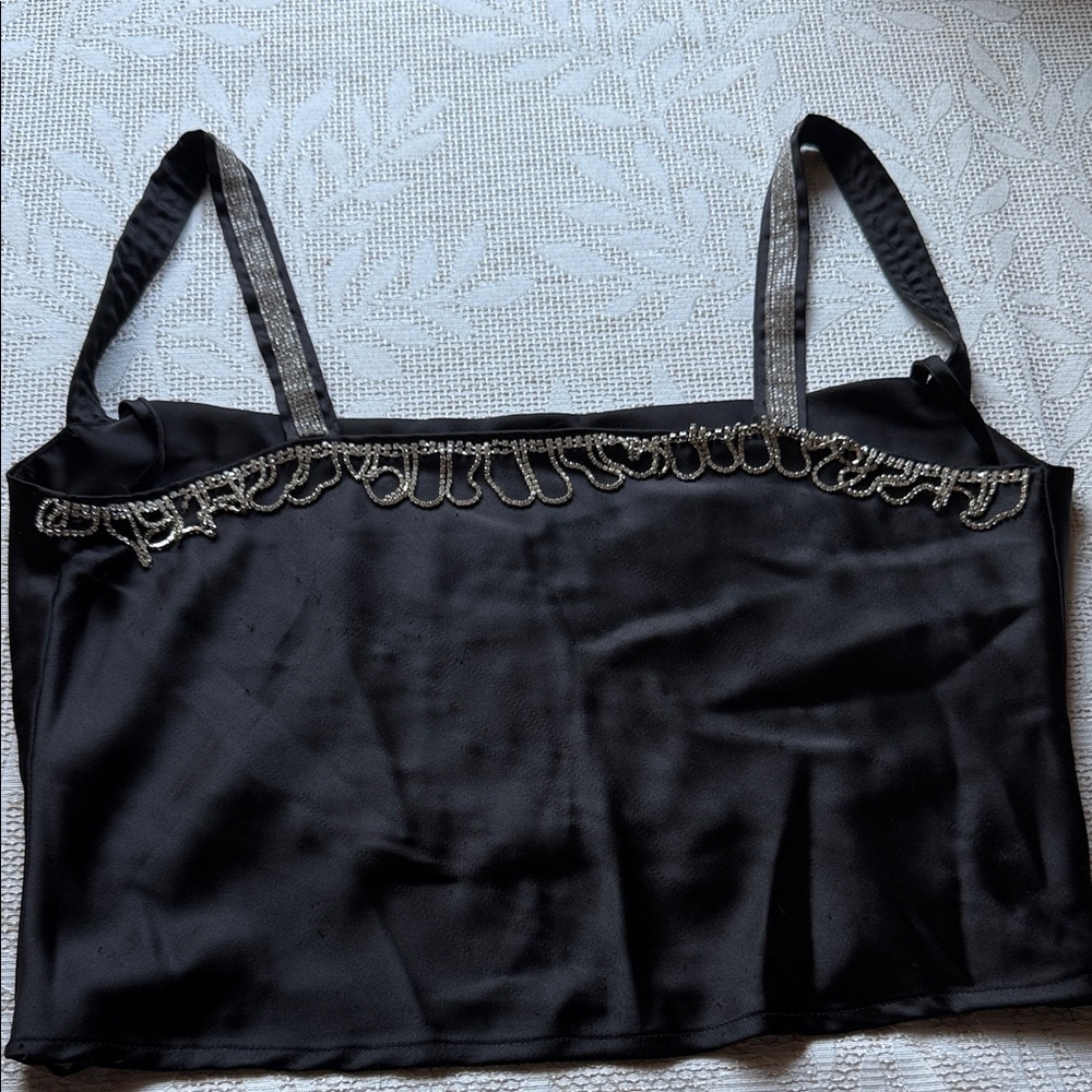 Forever 21 Black Satin Top with Gold Detailing